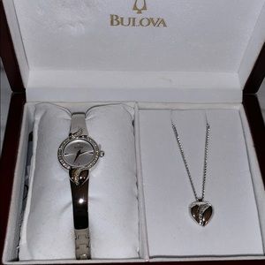 Bulova bracelet watch and necklace set